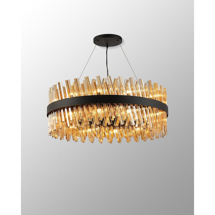 Nelson Lighting NL9502BL/AM9 Kaffer 24 Light Round Pendant Satin Black Amber