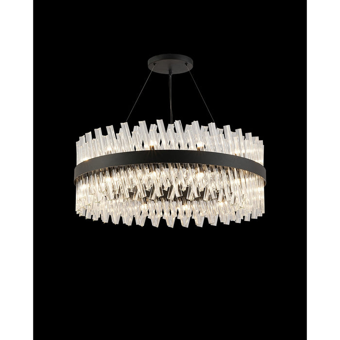 Nelson Lighting NL9502BL/CL9 Kaffer 24 Light Round Pendant Satin Black Clear