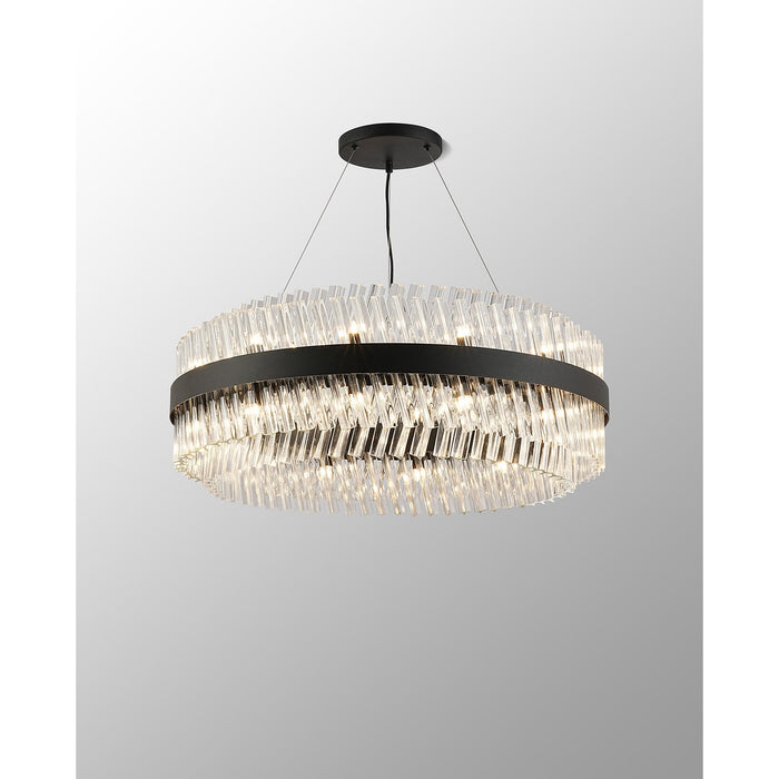 Nelson Lighting NL9502BL/CL9 Kaffer 24 Light Round Pendant Satin Black Clear