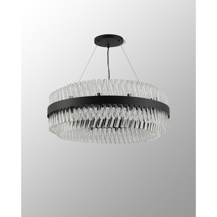 Nelson Lighting NL9502BL/CL9 Kaffer 24 Light Round Pendant Satin Black Clear