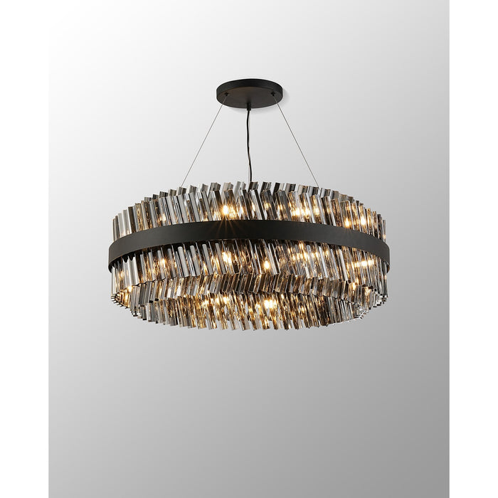 Nelson Lighting NL9502BL/SM9 Kaffer 24 Light Round Pendant Satin Black Smoke