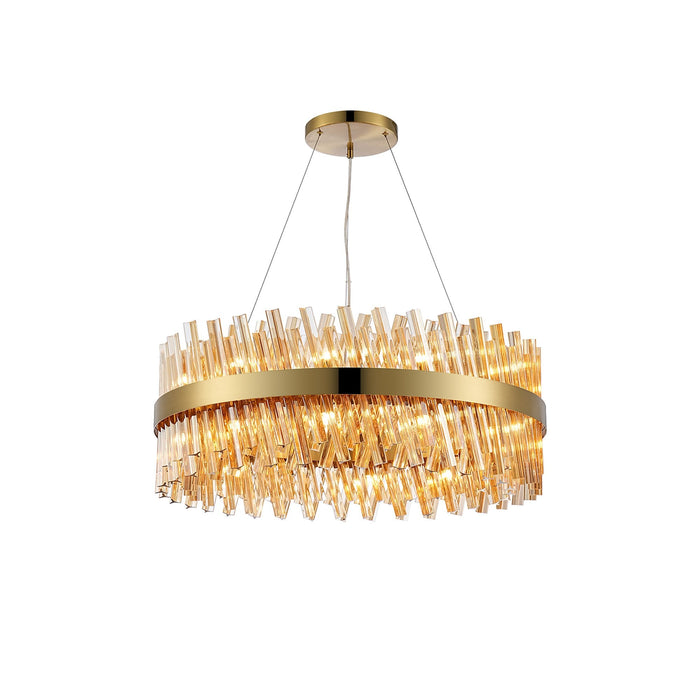 Nelson Lighting NL9502BR/AM9 Kaffer 24 Light Round Pendant Brass Amber