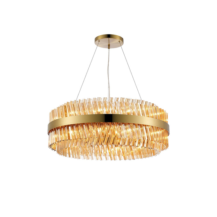 Nelson Lighting NL9502BR/AM9 Kaffer 24 Light Round Pendant Brass Amber