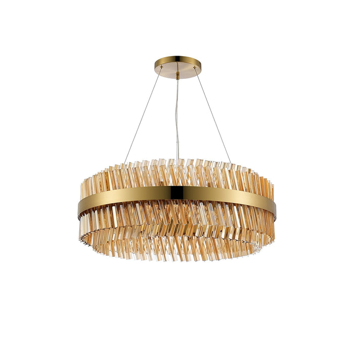 Nelson Lighting NL9502BR/AM9 Kaffer 24 Light Round Pendant Brass Amber