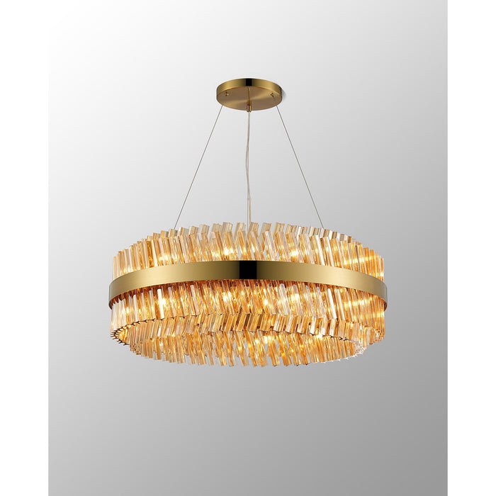 Nelson Lighting NL9502BR/AM9 Kaffer 24 Light Round Pendant Brass Amber