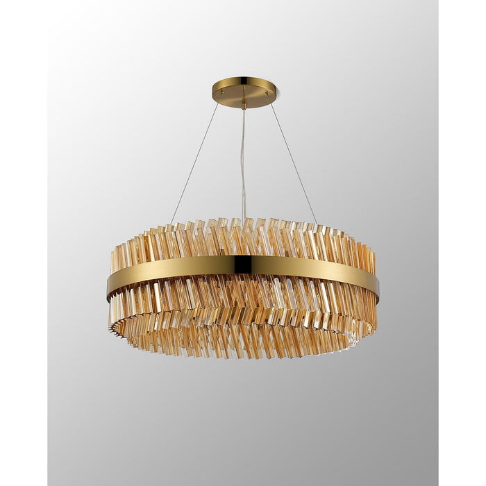 Nelson Lighting NL9502BR/AM9 Kaffer 24 Light Round Pendant Brass Amber