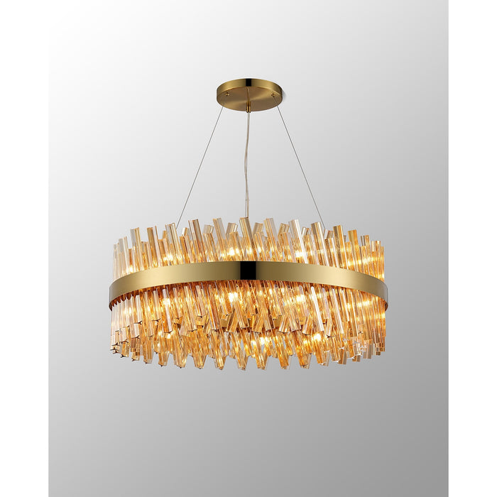 Nelson Lighting NL9502BR/AM9 Kaffer 24 Light Round Pendant Brass Amber