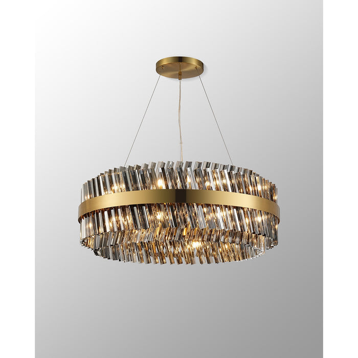 Nelson Lighting NL9502BR/SM9 Kaffer 24 Light Round Pendant Brass Smoke