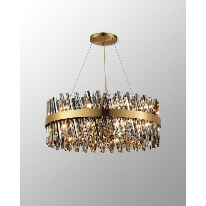 Nelson Lighting NL9502BR/SM9 Kaffer 24 Light Round Pendant Brass Smoke