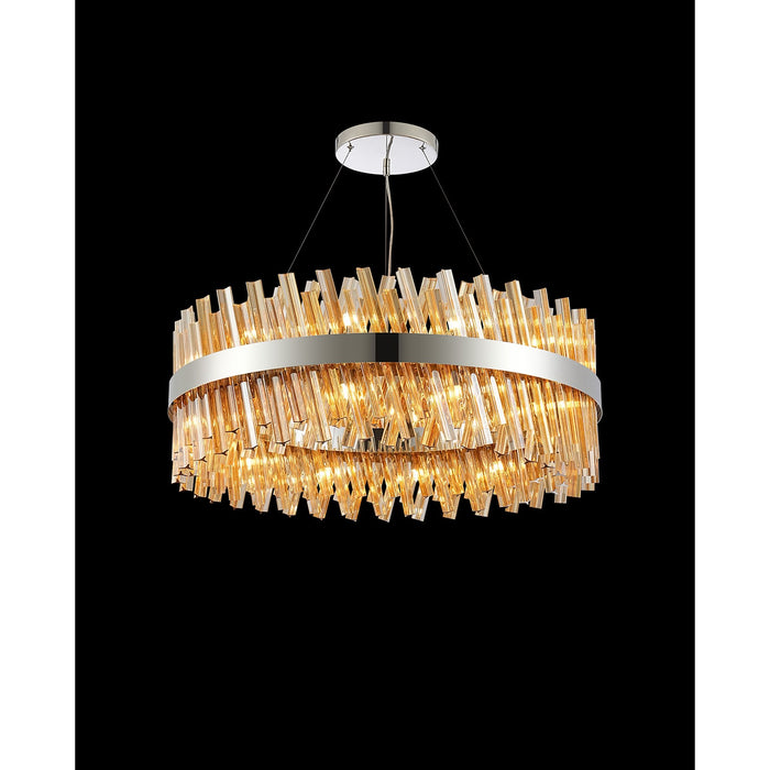 Nelson Lighting NL9502PN/AM9 Kaffer 24 Light Round Pendant Polished Nickel Amber