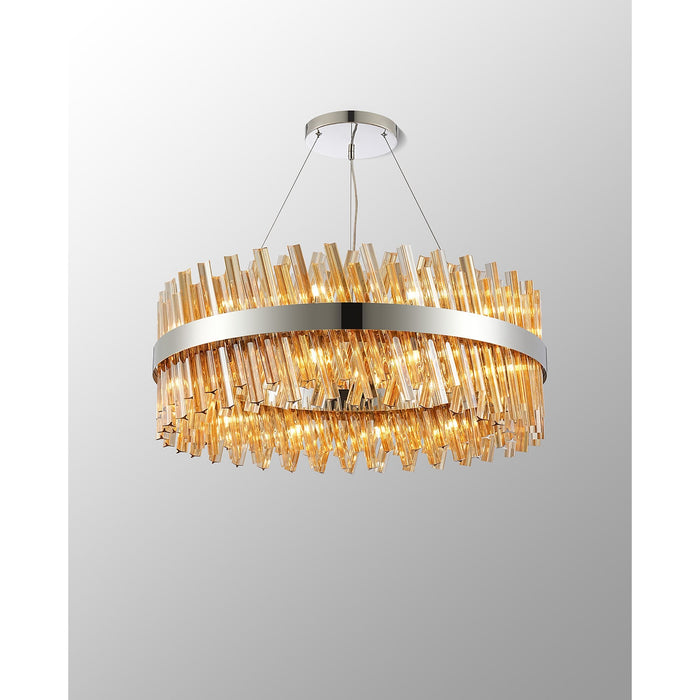 Nelson Lighting NL9502PN/AM9 Kaffer 24 Light Round Pendant Polished Nickel Amber