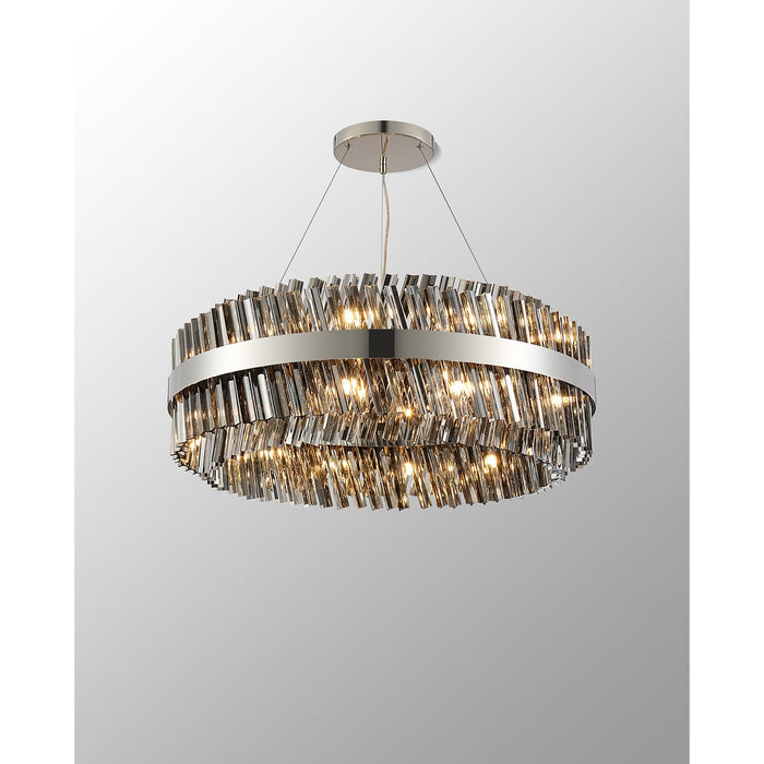 Nelson Lighting NL9502PN/SM9 Kaffer 24 Light Round Pendant Polished Nickel Smoke