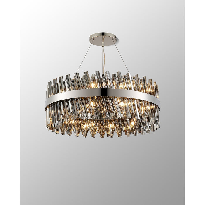 Nelson Lighting NL9502PN/SM9 Kaffer 24 Light Round Pendant Polished Nickel Smoke