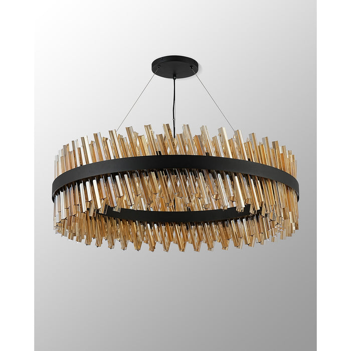 Nelson Lighting NL9504BL/AM9 Kaffer 32 Light Round Pendant Satin Black Amber