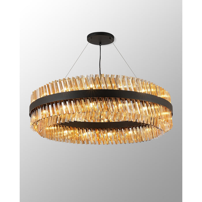 Nelson Lighting NL9504BL/AM9 Kaffer 32 Light Round Pendant Satin Black Amber