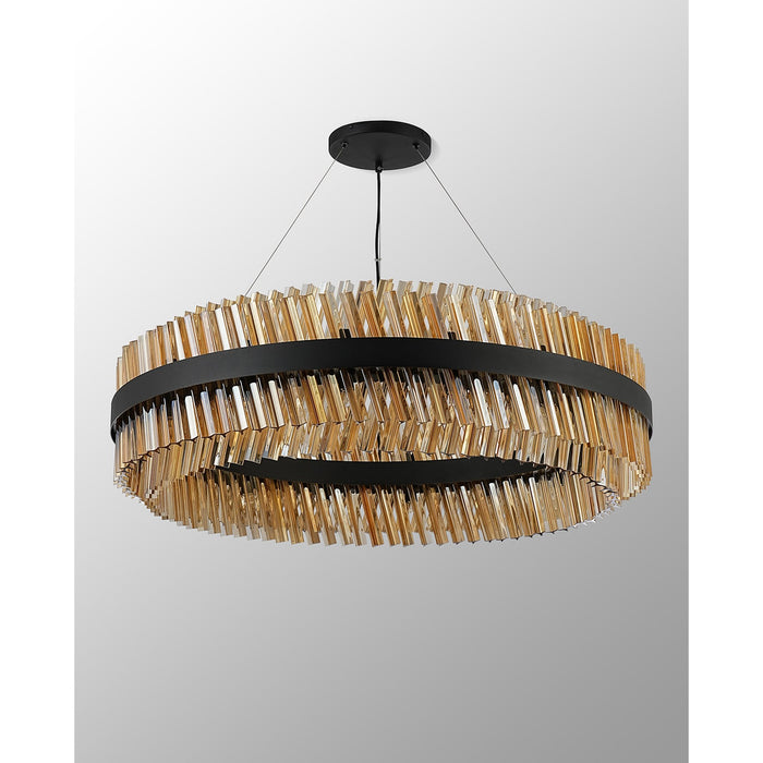 Nelson Lighting NL9504BL/AM9 Kaffer 32 Light Round Pendant Satin Black Amber