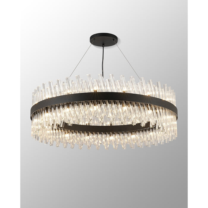 Nelson Lighting NL9504BL/CL9 Kaffer 32 Light Round Pendant Satin Black Clear