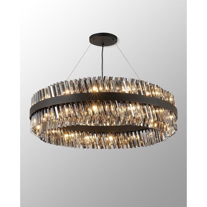 Nelson Lighting NL9504BL/SM9 Kaffer 32 Light Round Pendant Satin Black Smoke