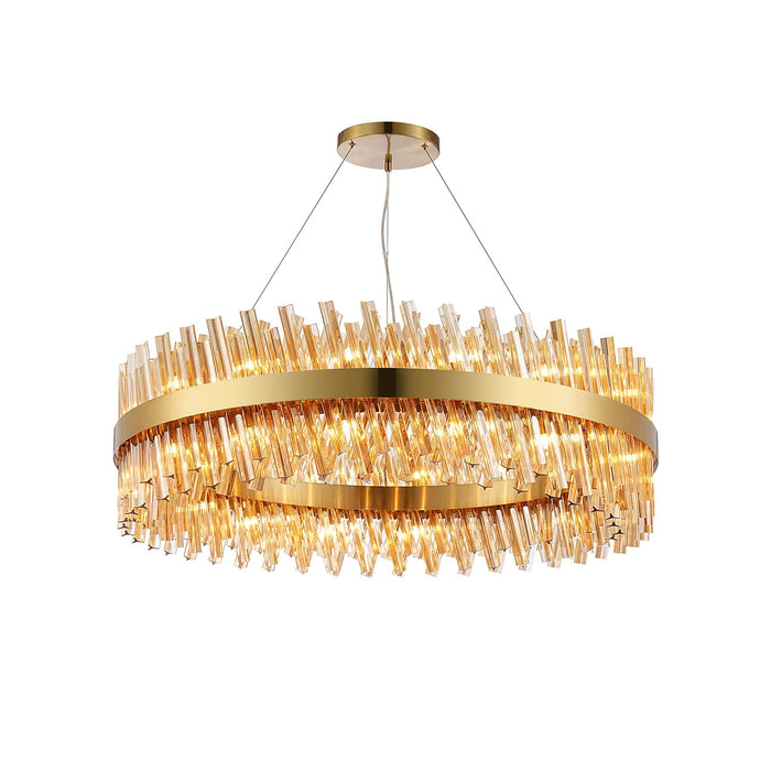 Nelson Lighting NL9504BR/AM9 Kaffer 32 Light Round Pendant Brass Amber