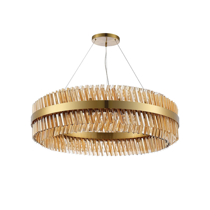 Nelson Lighting NL9504BR/AM9 Kaffer 32 Light Round Pendant Brass Amber