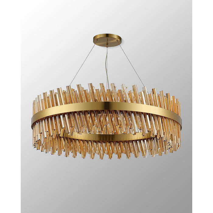 Nelson Lighting NL9504BR/AM9 Kaffer 32 Light Round Pendant Brass Amber