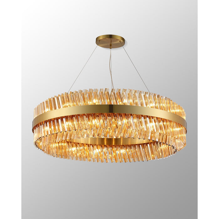 Nelson Lighting NL9504BR/AM9 Kaffer 32 Light Round Pendant Brass Amber