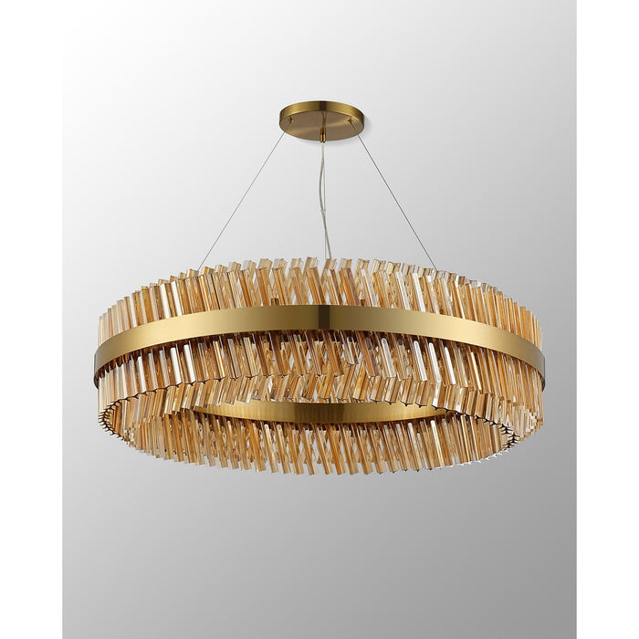 Nelson Lighting NL9504BR/AM9 Kaffer 32 Light Round Pendant Brass Amber