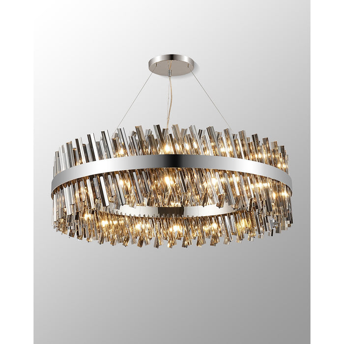 Nelson Lighting NL9504PN/SM9 Kaffer 32 Light Round Pendant Polished Nickel Smoke