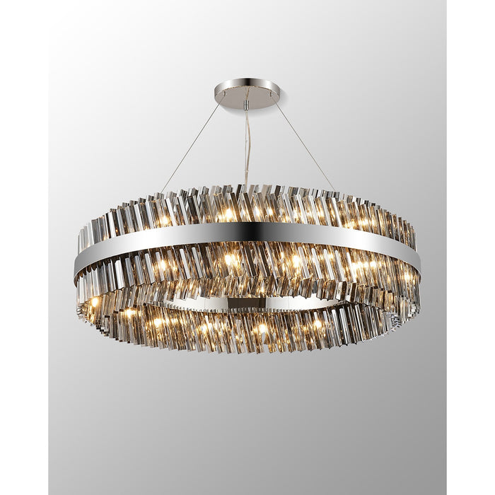 Nelson Lighting NL9504PN/SM9 Kaffer 32 Light Round Pendant Polished Nickel Smoke