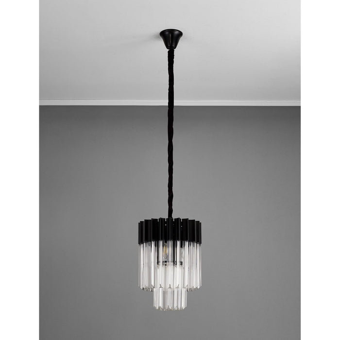 Nelson Lighting NL89659 Kobra 4 Light Round Pendant Matt Black Clear