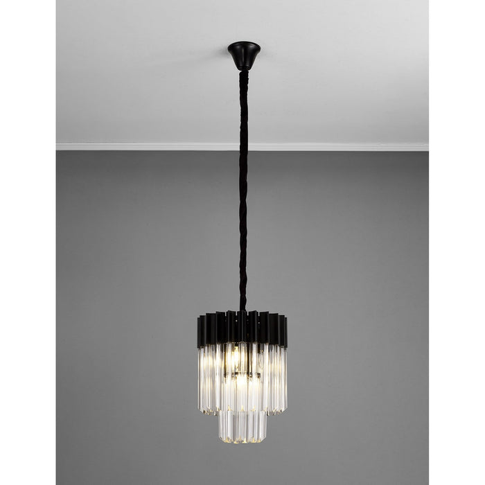 Nelson Lighting NL89659 Kobra 4 Light Round Pendant Matt Black Clear