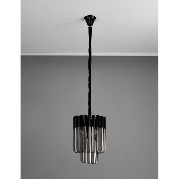 Nelson Lighting NL89669 Kobra 4 Light Round Pendant Matt Black Smoked