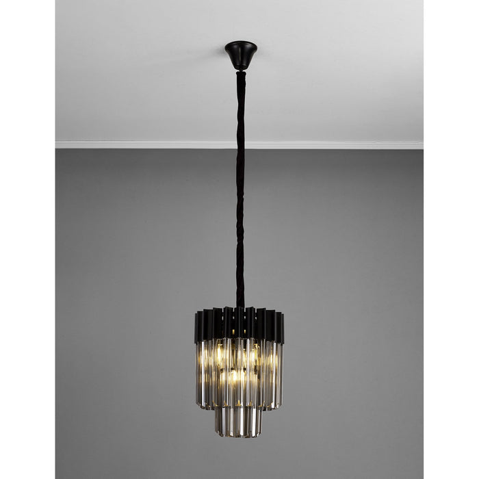 Nelson Lighting NL89669 Kobra 4 Light Round Pendant Matt Black Smoked