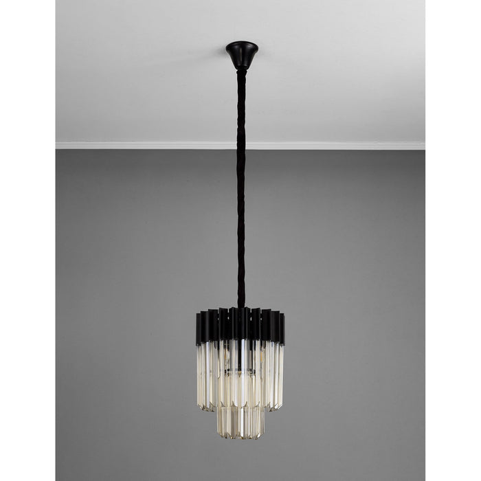 Nelson Lighting NL89679 Kobra 4 Light Round Pendant Matt Black Cognac