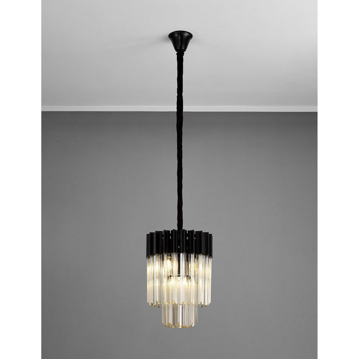 Nelson Lighting NL89679 Kobra 4 Light Round Pendant Matt Black Cognac