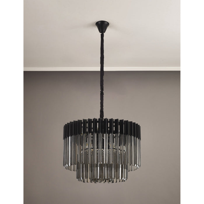 Nelson Lighting NL89729 Kobra 8 Light Round Pendant Matt Black Smoked