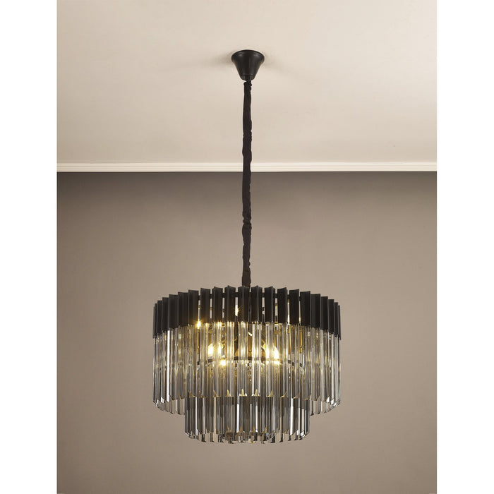 Nelson Lighting NL89729 Kobra 8 Light Round Pendant Matt Black Smoked