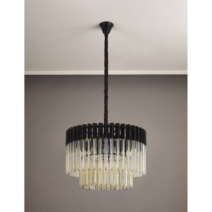 Nelson Lighting NL89739 Kobra 8 Light Round Pendant Matt Black Cognac