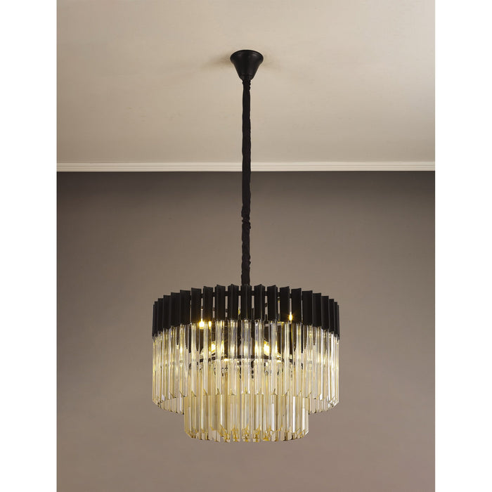 Nelson Lighting NL89739 Kobra 8 Light Round Pendant Matt Black Cognac