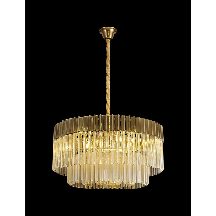 Nelson Lighting NL89759 Kobra 12 Light Round Pendant Brass Cognac