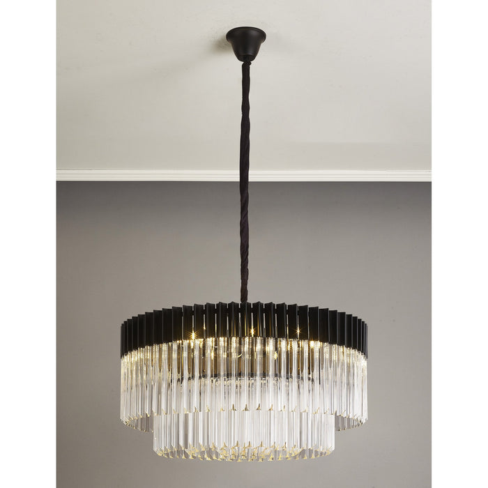 Nelson Lighting NL89779 Kobra 12 Light Round Pendant Matt Black Clear