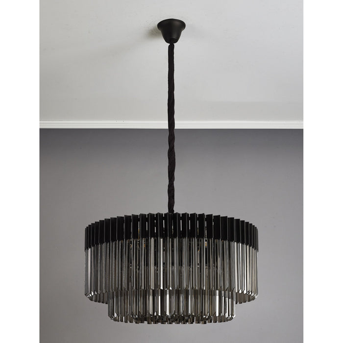 Nelson Lighting NL89789 Kobra 12 Light Round Pendant Matt Black Smoked