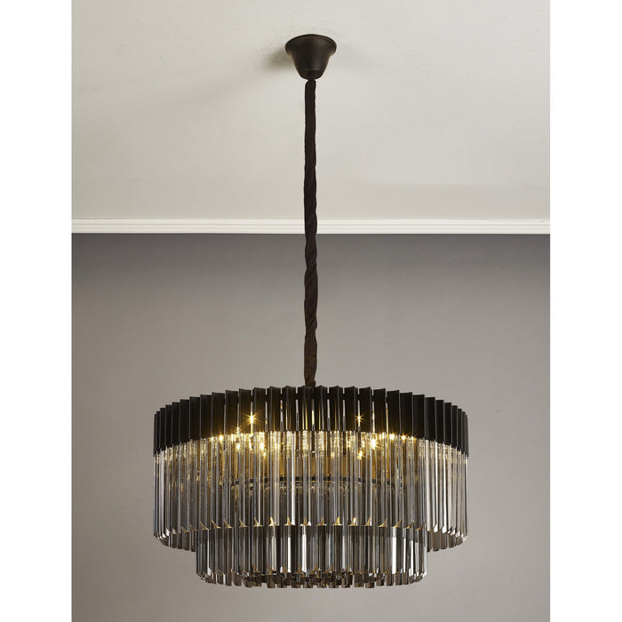 Nelson Lighting NL89789 Kobra 12 Light Round Pendant Matt Black Smoked