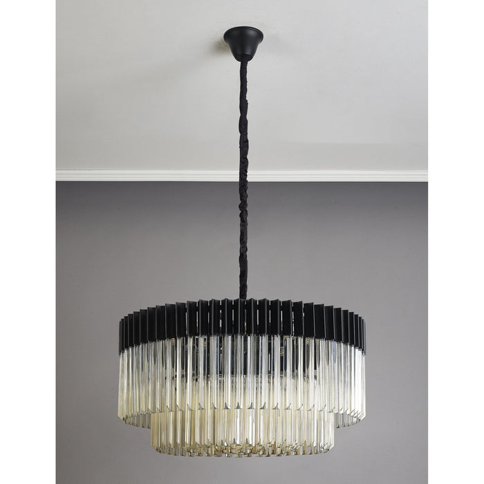 Nelson Lighting NL89799 Kobra 12 Light Round Pendant Matt Black Cognac