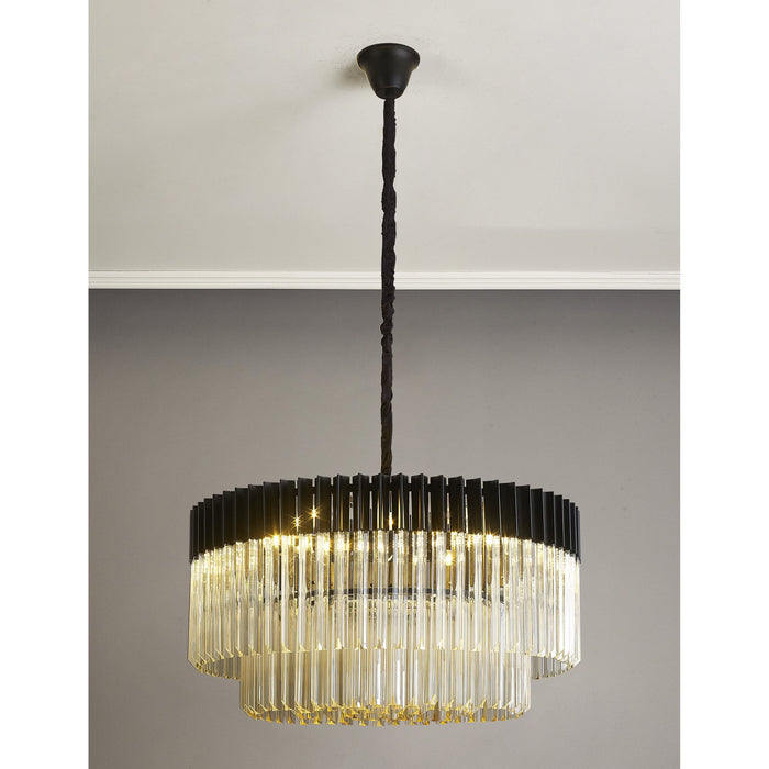 Nelson Lighting NL89799 Kobra 12 Light Round Pendant Matt Black Cognac