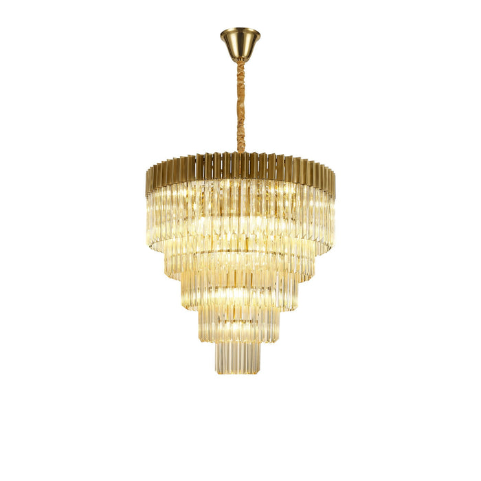 Nelson Lighting NL89819 Kobra 19 Light 5 Tier Round Pendant Brass Cognac