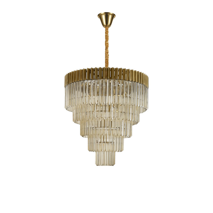 Nelson Lighting NL89819 Kobra 19 Light 5 Tier Round Pendant Brass Cognac