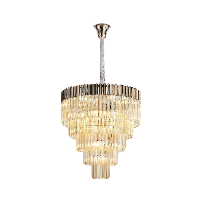 Nelson Lighting NL89829 Kobra 19 Light 5 Tier Round Pendant Polished Nickel Cognac