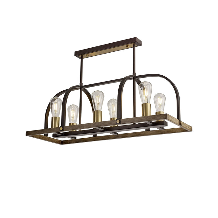 Nelson Lighting NL85779 Laiosa 6 Light Oblong Pendant Antique Bronze Brown Oxide