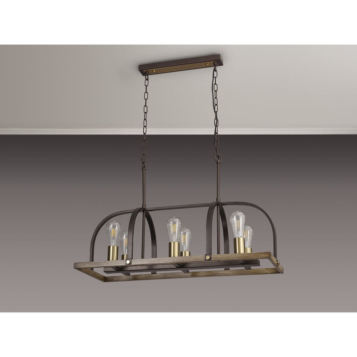 Nelson Lighting NL85779 Laiosa 6 Light Oblong Pendant Antique Bronze Brown Oxide